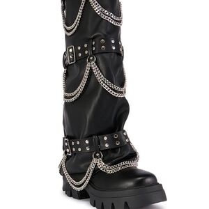 "DEMON HUNTER" Black Chain-Embellished Ankle Boots